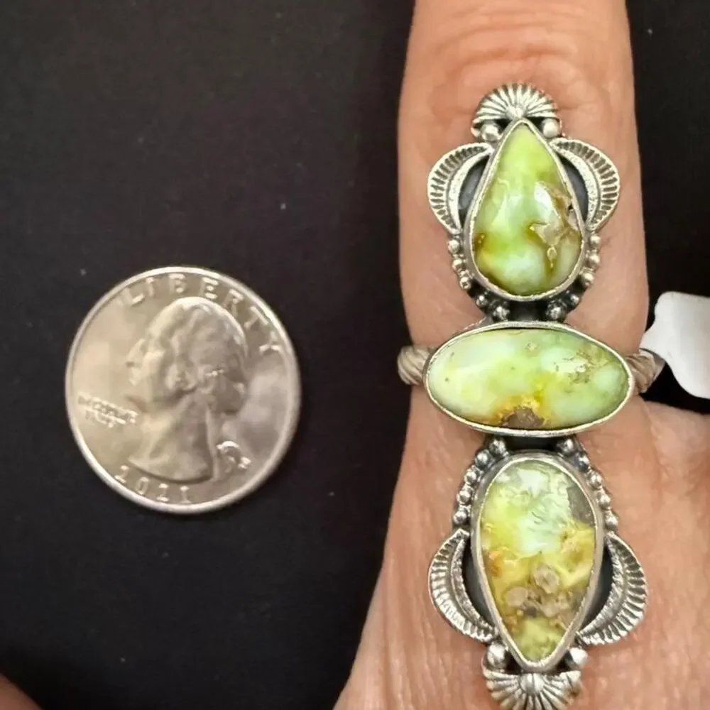 Sterling silver triple stone palomino ring. Adjustable